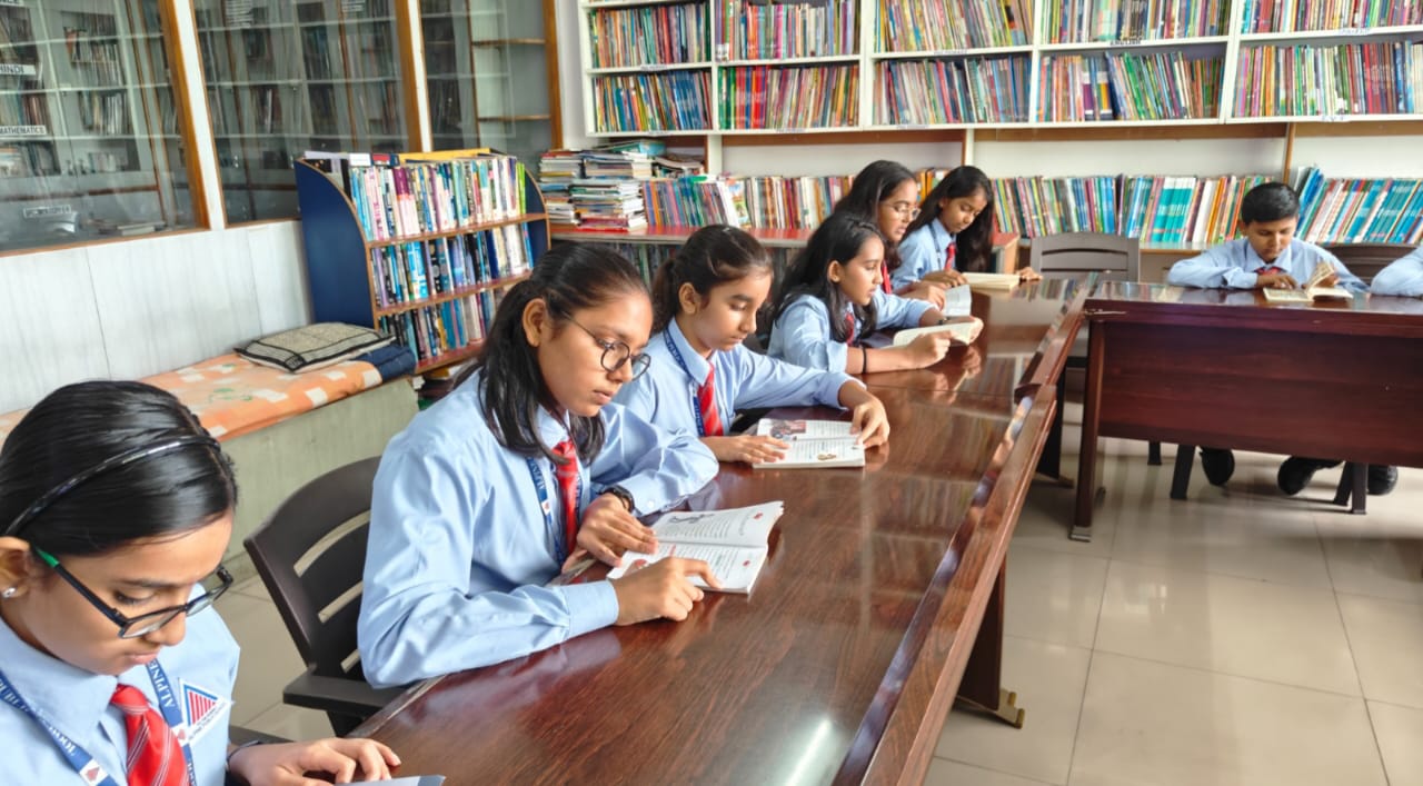 Students reading in the library at Alpine School, a popular CBSE school in South Bangalore.